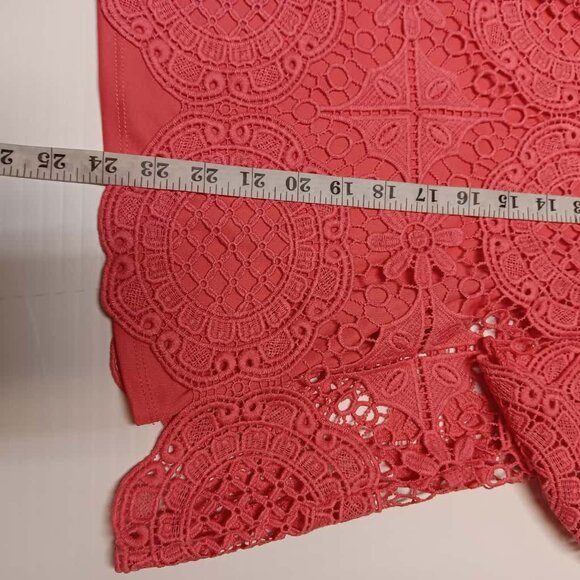 Ruby Rd Women's Button Down Shirt Sleeve Coral Floral Eyelet Lightweight - Picture 4 of 6